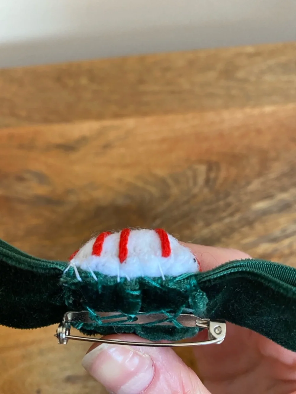 Handmade Velvet Christmas Mint Candy Bow Brooch Pin